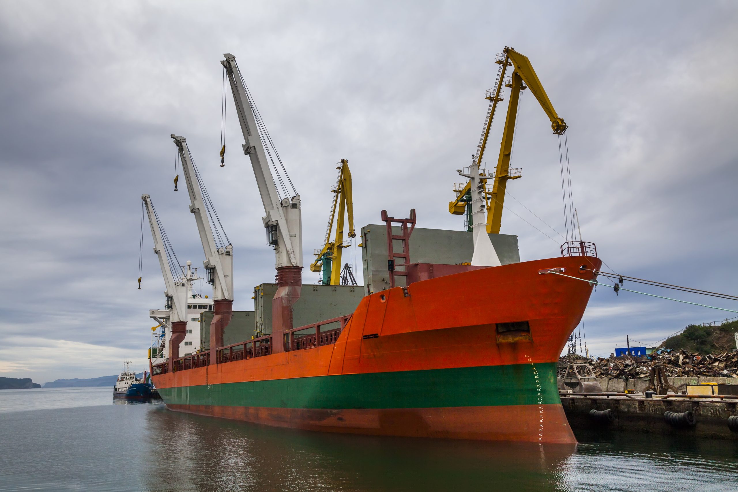 Cargo ship in the port. Kamchatka Peninsula.